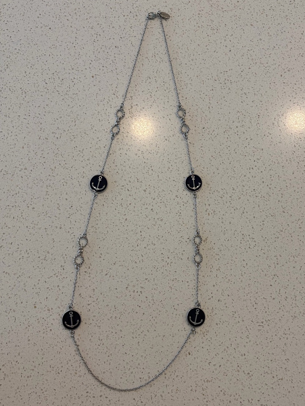 Long Silver Necklace with Nautical Details